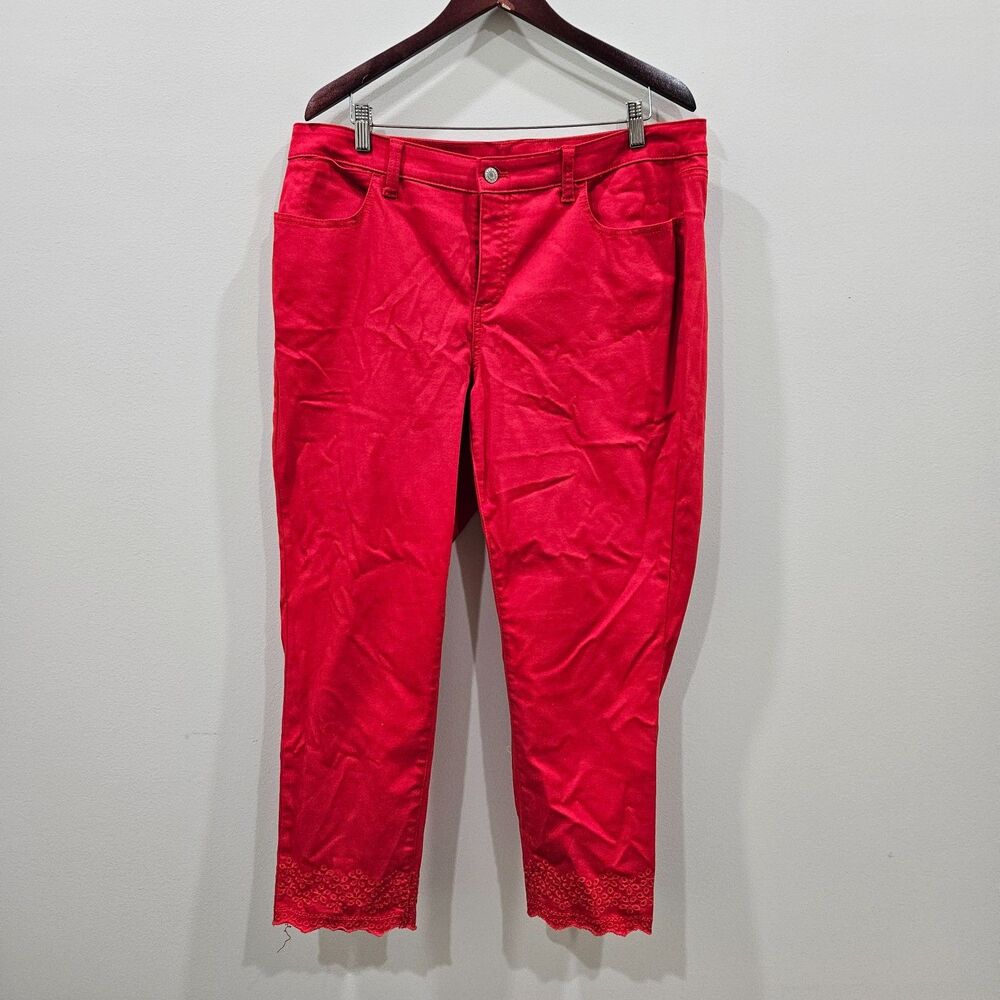 Talbots Womens Slim Ankle Eyelet Pant Size 16W Red Festival Tomato Girl Vibrant
